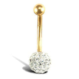 9CT GOLD WHITE QUARTZ CRYSTAL BELLY BAR
