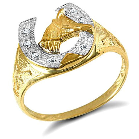 9CT GOLD CUBIC ZIRCONIA HORSE SHOE RING