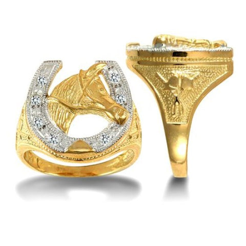 9CT GOLD CUBIC ZIRCONIA HORSE SHOE RING