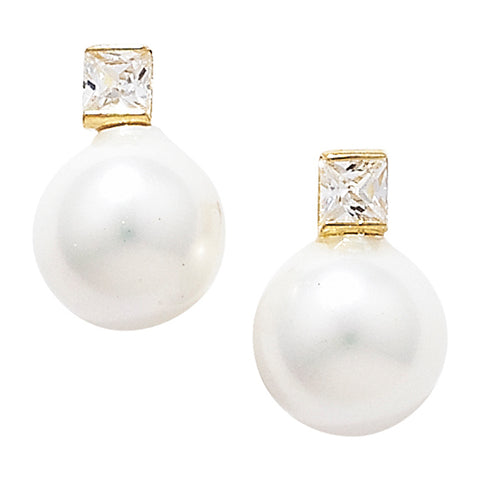 9CT GOLD SQUARE CUT CUBIC ZIRCONIA & SYNTHETIC PEARL STUDS