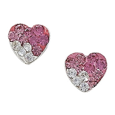SILVER CRYSTAL PINK & WHITE HEART STUDS