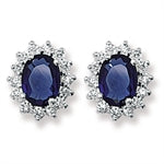 SILVER SYNTHETIC SAPPHIRE & CUBIC ZIRCONIA CLUSTER STUD EARRINGS
