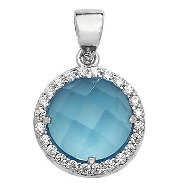 SILVER, BLUE CRYSTAL AND CUBIC ZIRCONIA PENDANT
