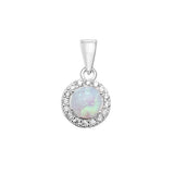SILVER ROUND CREATED OPAL & CUBIC ZIRCONIA HALO PENDANT