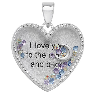SILVER CUBIC ZIRCONIA SET HEART 'I LOVE YOU TO THE MOON AND BACK' LOCKET WITH MULTI PASTEL CUBIC ZIRCONIA STONES