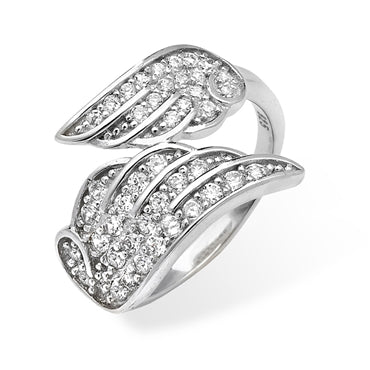 SILVER CUBIC ZIRCONIA SET DOUBLE ANGEL WING RING