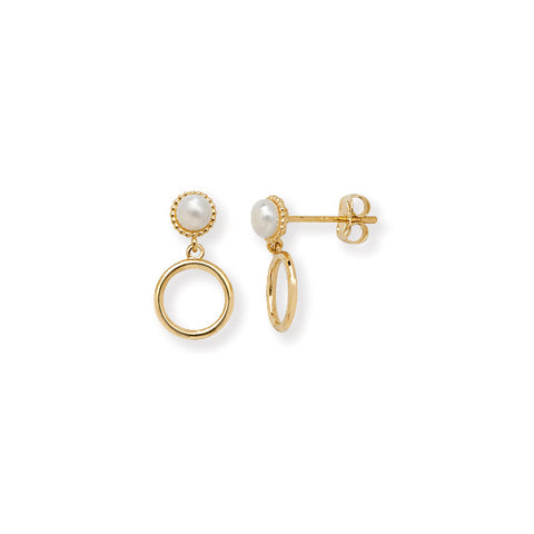 9CT GOLD DAINTY PEARLS WITH CIRCLE DROPS