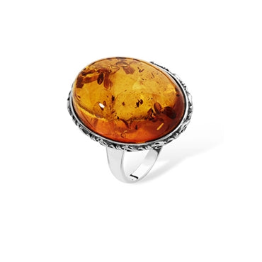 SILVER VICTORIAN STYLE AMBER RING