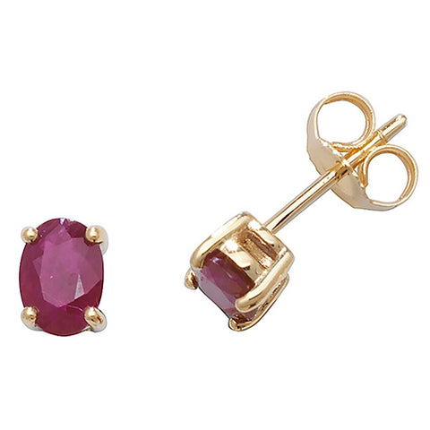 9CT GOLD OVAL CLAW SET RUBY STUDS