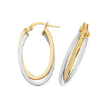 9CT YELLOW & WHITE GOLD OVAL DOUBLE HOOP EARRINGS