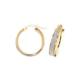 9CT YELLOW & WHITE GOLD FROSTED HOOP EARRINGS
