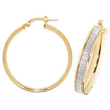 9CT YELLOW AND FROSTED WHITE GOLD HOOP EARRINGS