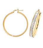 9CT YELLOW AND FROSTED WHITE GOLD HOOP EARRINGS