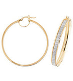 9CT YELLOW AND FROSTED WHITE GOLD HOOP EARRINGS