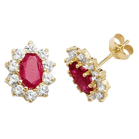 9CT GOLD OVAL CUT RUBY & CUBIC ZIRCONIA STUDS