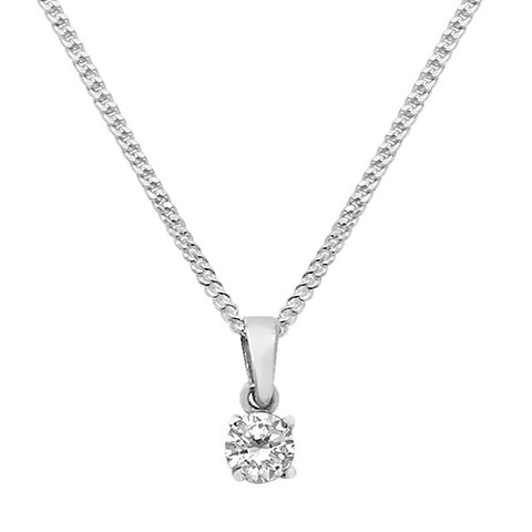 SILVER ROUND CUT CUBIC ZIRCONIA PENDANT ON 18" CURB CHAIN
