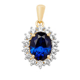 9CT GOLD OVAL CREATED SAPPHIRE & WHITE SAPPHIRE PENDANT
