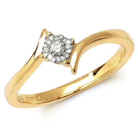9CT GOLD BRILLIANT DIAMOND CLUSTER CROSSOVER RING