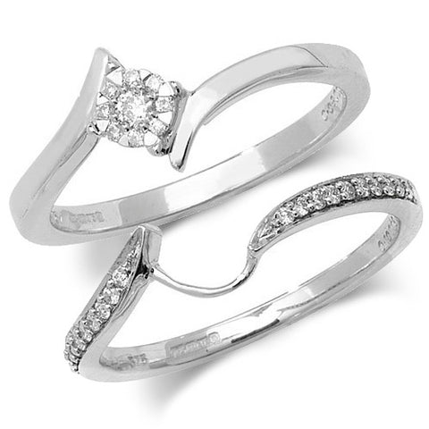 9CT WHITE GOLD BRILLIANT DIAMOND CLUSTER CROSSOVER RING & MATCHING SHAPED DIAMOND SET BAND SET