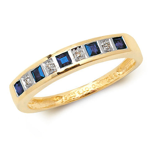 9CT GOLD PRINCESS CUT SAPPHIRE & DIAMOND CHANNEL SET  HALF ETERNITY RING