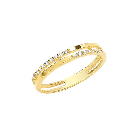 9CT GOLD CUBIC ZIRCONIA SET DOUBLE BAND RING