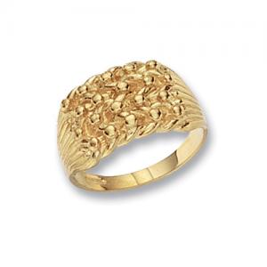9CT GOLD HEAVY FOUR ROW KEEPER RING