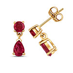 9CT GOLD ROUND & PEAR CUT RUBY DROP EARRINGS
