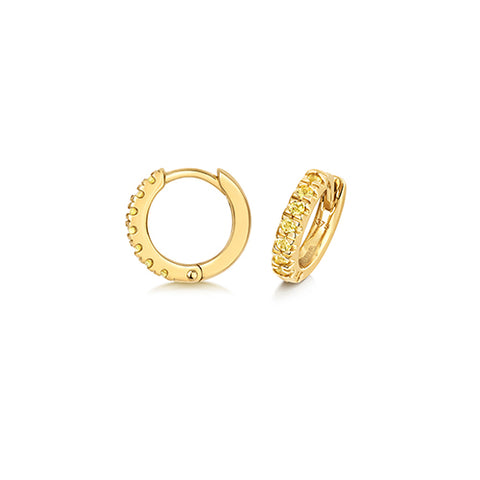 9CT GOLD YELLOW SAPPHIRE HUGGIE HOOPS - SINGLE OR PAIR