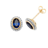 9CT GOLD OVAL CREATED SAPPHIRE & WHITE SAPPHIRE STUD EARRINGS