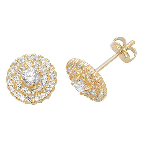 9CT GOLD CUBIC ZIRCONIA DOUBLE HALO CLUSTER STUDS