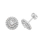9CT WHITE GOLD CUBIC ZIRCONIA DOUBLE HALO CLUSTER STUDS