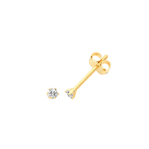 9CT GOLD SIX CLAW 2.5MM CUBIC ZIRCONIA STUDS