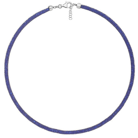 SILVER MESH & BLUE CRYSTAL NECKLACE