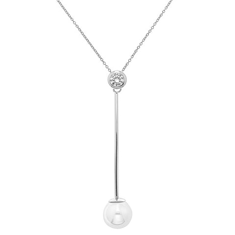 SILVER CUBIC ZIRCONIA & FRESHWATER PEARL NECKLACE
