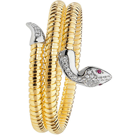 RHODIUM PLATED SILVER & GOLD VERMEIL CUBIC ZIRCONIA SNAKE BANGLE