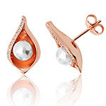 ROSE GOLD VERMEIL SHELL DESIGN PEARL & CUBIC ZIRCONIA STUDS