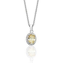 RHODIUM PLATED SILVER OVAL CUT CHAMPAGNE CUBIC ZIRCONIA HALO NECKLACE