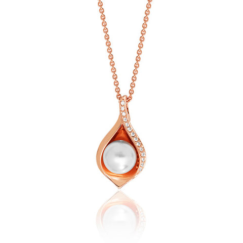 ROSE GOLD VERMEIL SHELL DESIGN PEARL & CUBIC ZIRCONIA NECKLACE