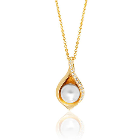 GOLD VERMEIL SHELL DESIGN PEARL & CUBIC ZIRCONIA NECKLACE