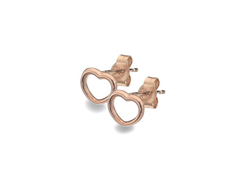 9CT ROSE GOLD ROUNDED OPEN HEART STUDS