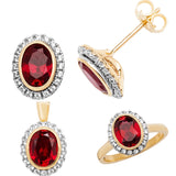 9CT GOLD OVAL CREATED RUBY & WHITE SAPPHIRE STUD EARRINGS