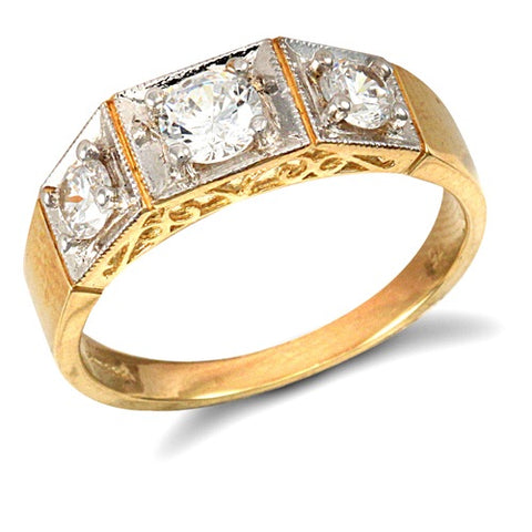 9CT GOLD CUBIC ZIRCONIA TRILOGY RING