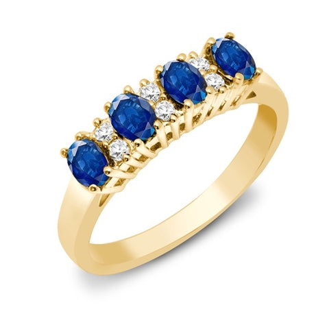 9CT GOLD OVAL SAPPHIRE & DIAMOND FOUR STONE BAND