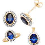 9CT GOLD OVAL CREATED SAPPHIRE & WHITE SAPPHIRE STUD EARRINGS