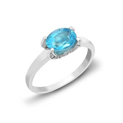 18CT WHITE GOLD OVAL BRILLIANT CUT BLUE TOPAZ & DIAMOND RING