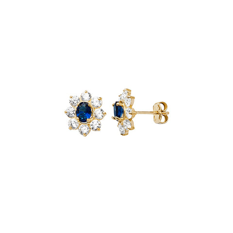 9CT GOLD SAPPHIRE & CUBIC ZIRCONIA CLUSTER STUDS