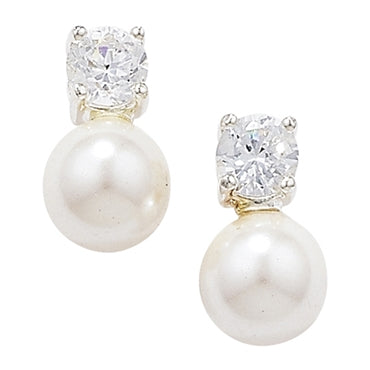 SILVER SYNTHETIC PEARL & CUBIC ZIRCONIA STUDS