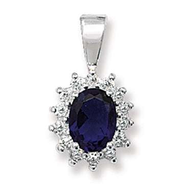 SILVER SYNTHETIC SAPPHIRE & CUBIC ZIRCONIA CLUSTER STUD PENDANT