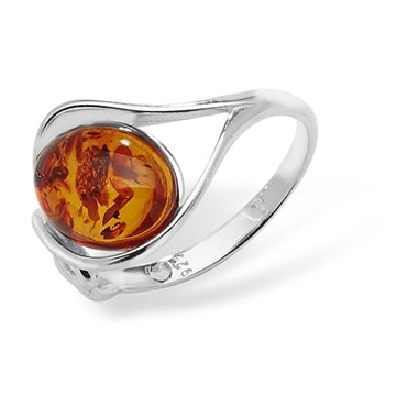 SILVER OVAL AMBER RING