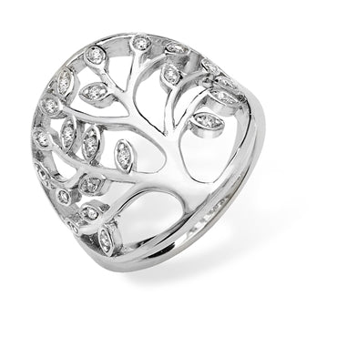 SILVER CUBIC ZIRCONIA SET TREE OF LIFE RING